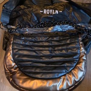 Royln Luxe black & bronze nylon quilted purse